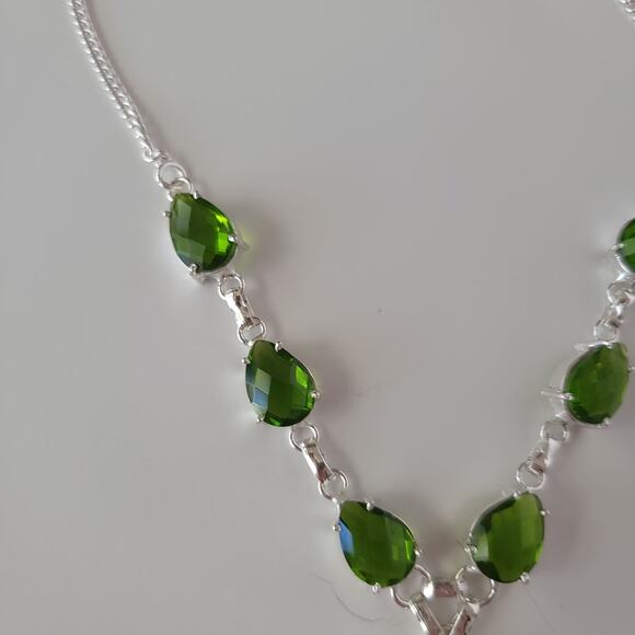 Vibrant Green Simulated Gemstone Necklace - Sterling Silver Statement Jewelry - Picture 5 of 7